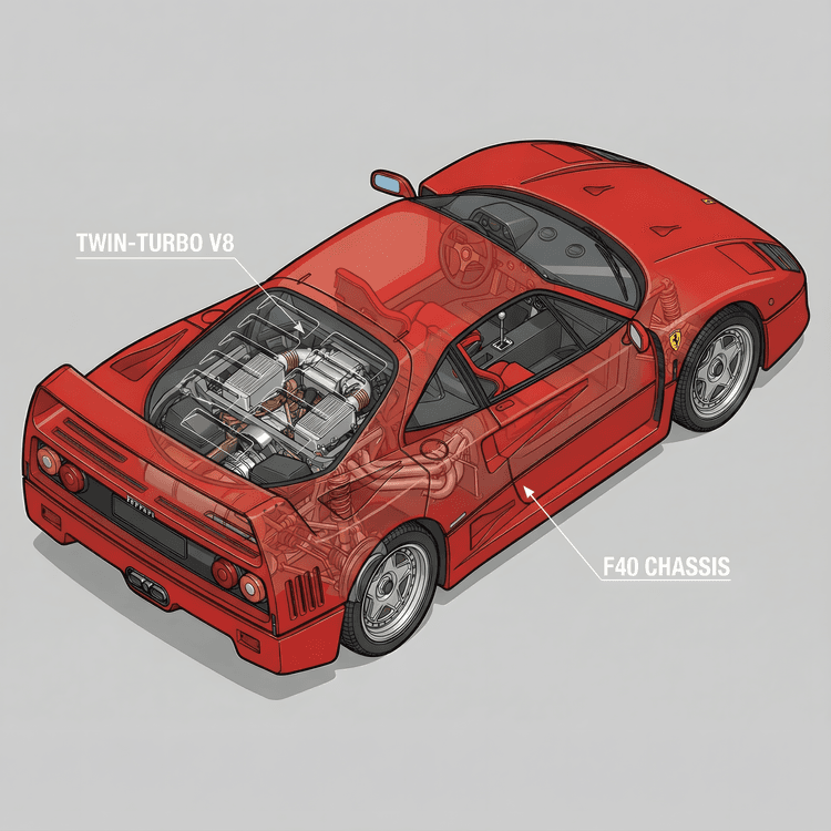 Ferrari F40 Technical Cutaway Illustration