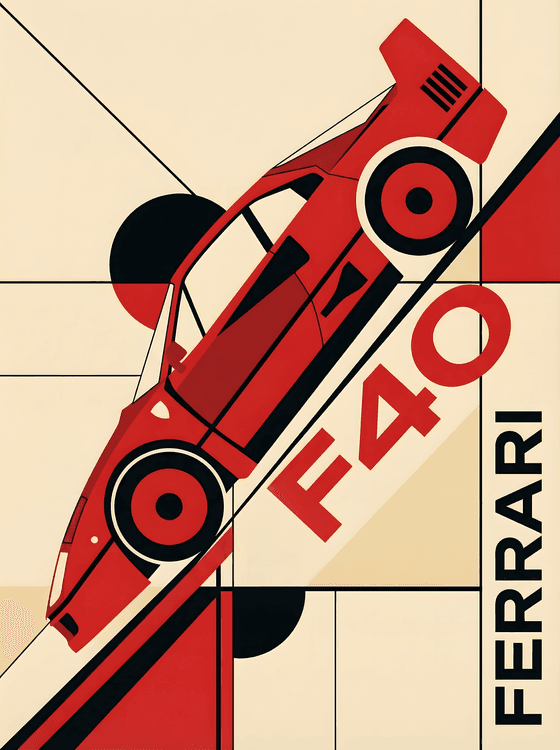 Ferrari F40 Geometric Bauhaus Style Graphic