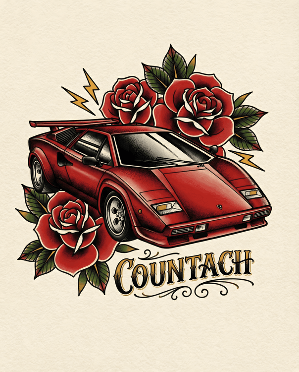 Lamborghini Countach Traditional Tattoo Graphic