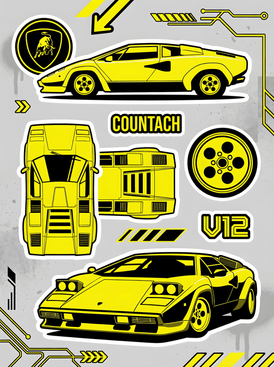 Lamborghini Countach V12 Technical Sticker Graphic