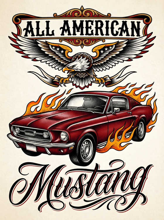 All American Mustang Traditional Tattoo Art