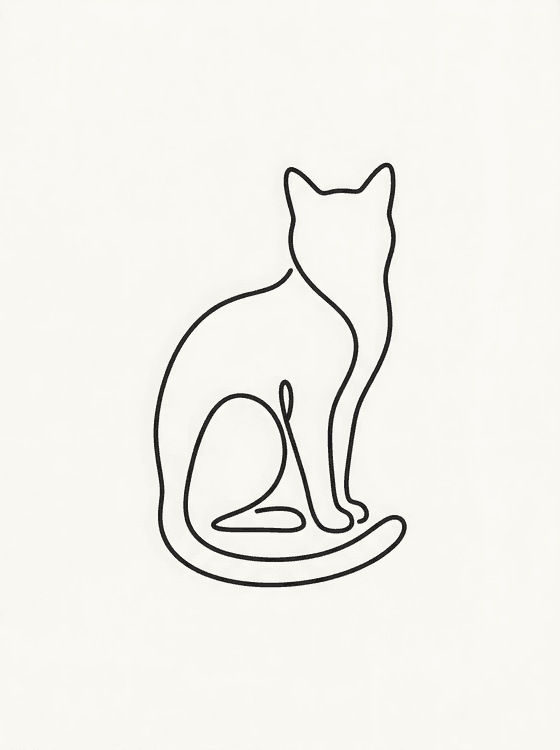 Minimalist Feline Continuous Line Art