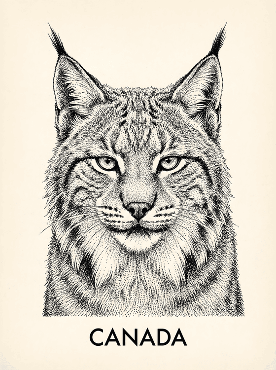 Canadian Lynx Stippling Illustration