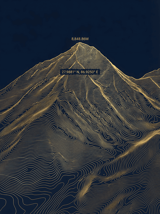 Mount Everest Gold Topographic Summit Poster