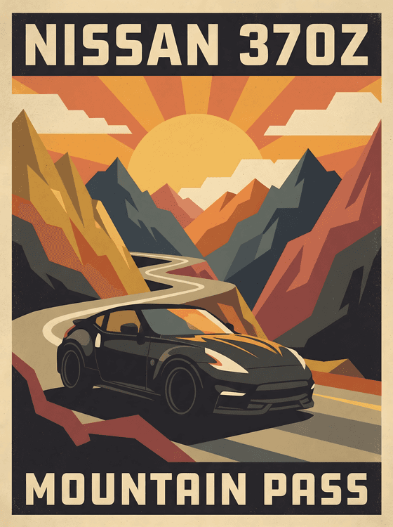 Nissan 370Z Mountain Pass Retro Travel Poster