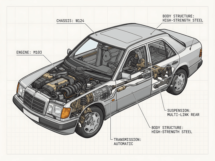 Mercedes-Benz W124: Engineering Cutaway Illustration