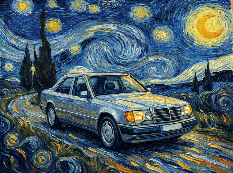 Starry Night Drive: Mercedes W124 Van Gogh Edition