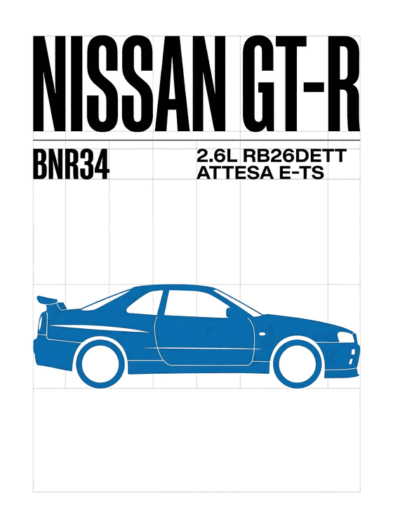 Nissan GT-R BNR34 Minimalist Spec Sheet
