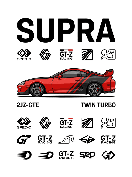 Toyota Supra MK4 A80 Technical Spec Sheet Art