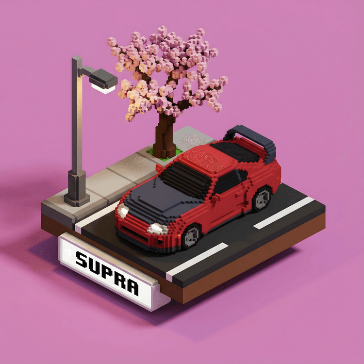 Voxel Dreams: Red Toyota Supra A80 Diorama