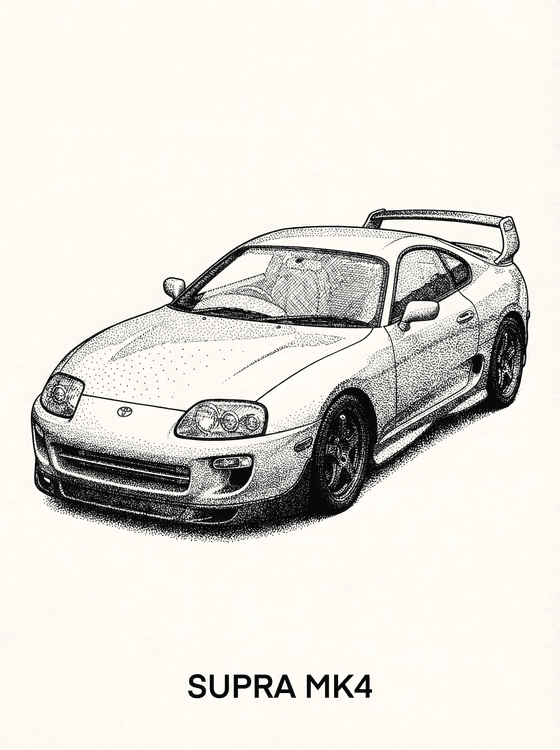 Toyota Supra MK4 Stippling Illustration