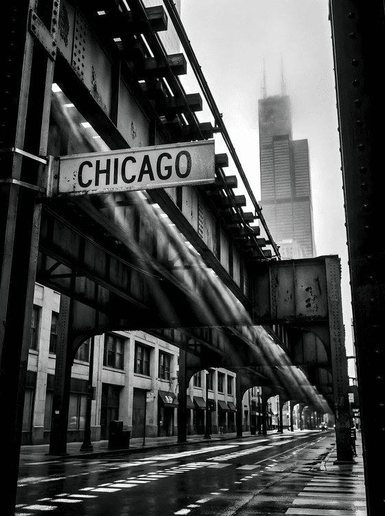 Chicago Echoes: The L and Willis Tower in Fog