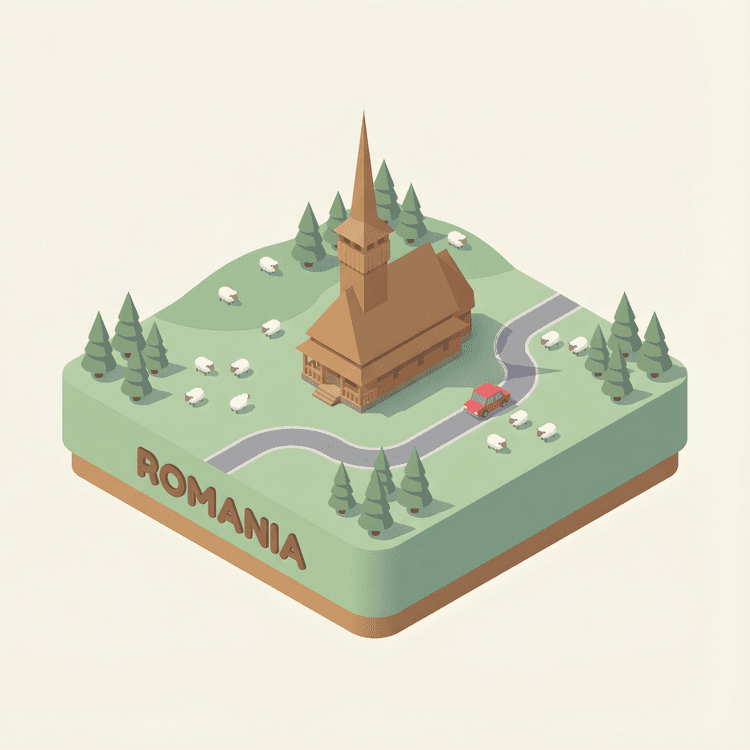 Romanian Heritage: Isometric Wooden Church Diorama