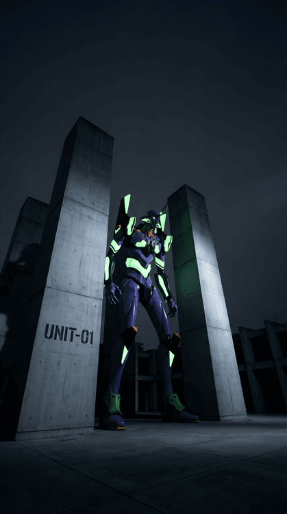 EVA Unit-01: Brutalist Hangar Guardian