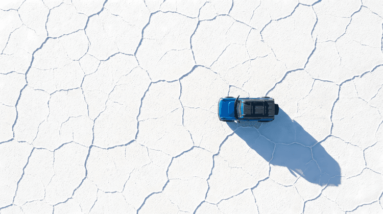 Blue Bronco: Salt Flat Aerial Perspective