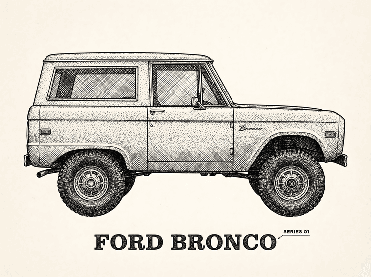 Ford Bronco Series 01 Stippled Technical Art