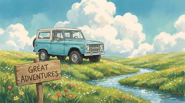 Great Adventures: Whimsical Ford Bronco in the Meadow