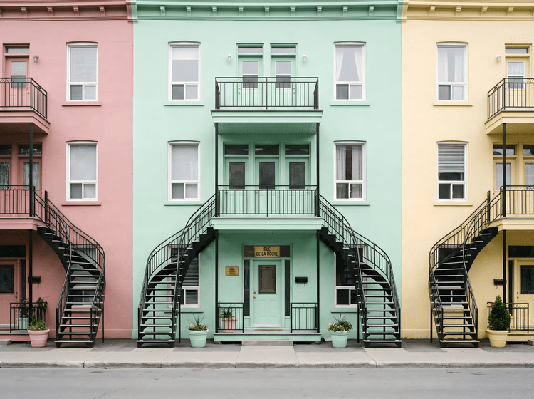 Montreal Pastel Row Houses and Spiral Staircases