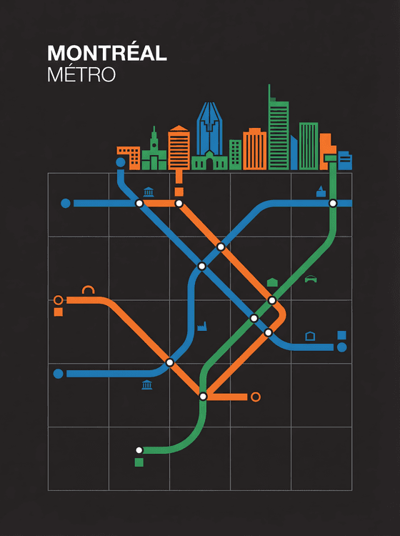 Montreal Metro Minimalist Transit Map