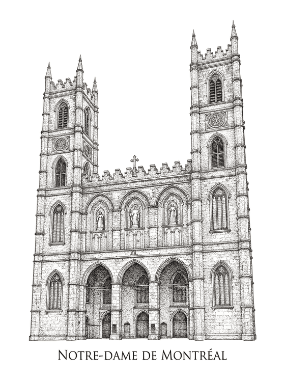 Notre-Dame de Montréal Architectural Ink Drawing