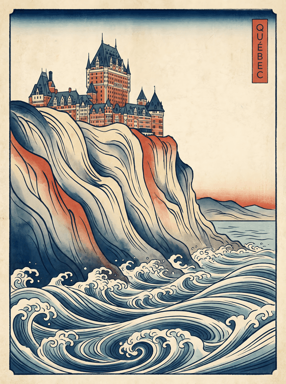 The Great Wave of Quebec: Château Frontenac Ukiyo-e