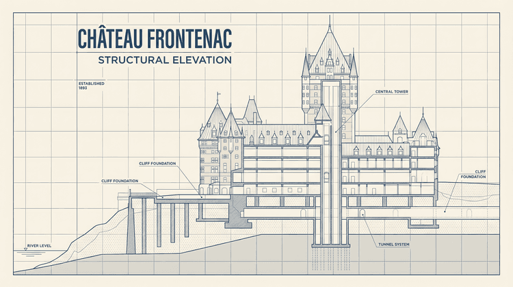Le Château Frontenac Structural Elevation Blueprint