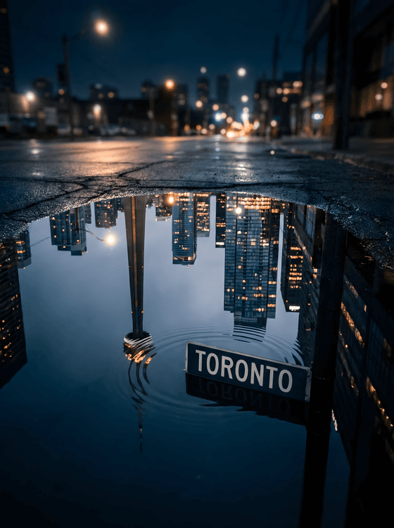 Toronto Mirror: Puddle Reflection Skyline