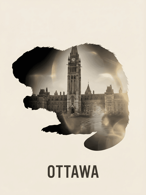 Ottawa Beaver: Parliament Hill Double Exposure Poster