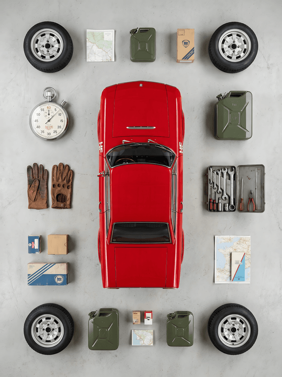 Lancia Fulvia HF Rally Essentials Knolling