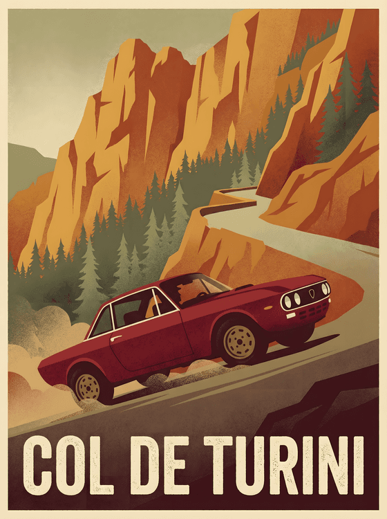 Lancia Fulvia HF at Col de Turini Rally Poster