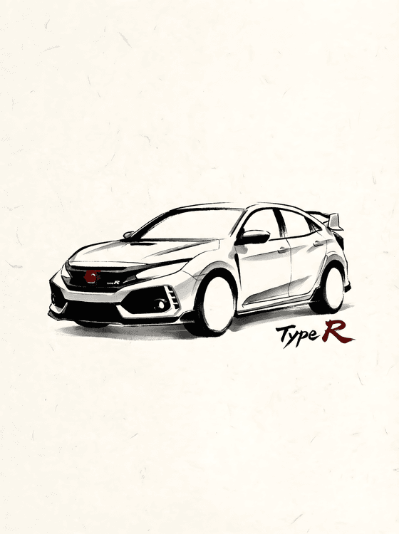 Honda Civic Type R FK8 Sumi-e Illustration