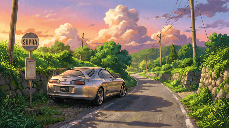 Sunset Serenity: Supra at the Country Bus Stop