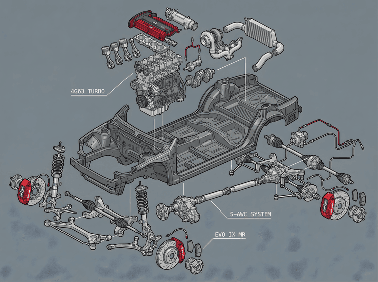 Evolution IX MR: 4G63 Technical Exploded View