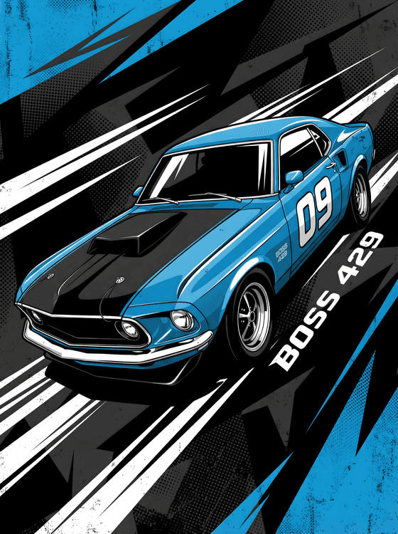 Ford Mustang Boss 429 Blue Speed Illustration