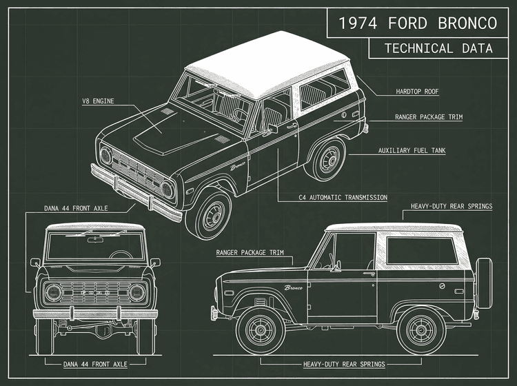 1974 Ford Bronco Ranger Technical Blueprint
