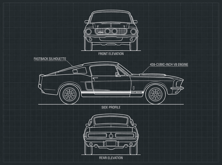 Shelby GT500 Technical Blueprint Illustration