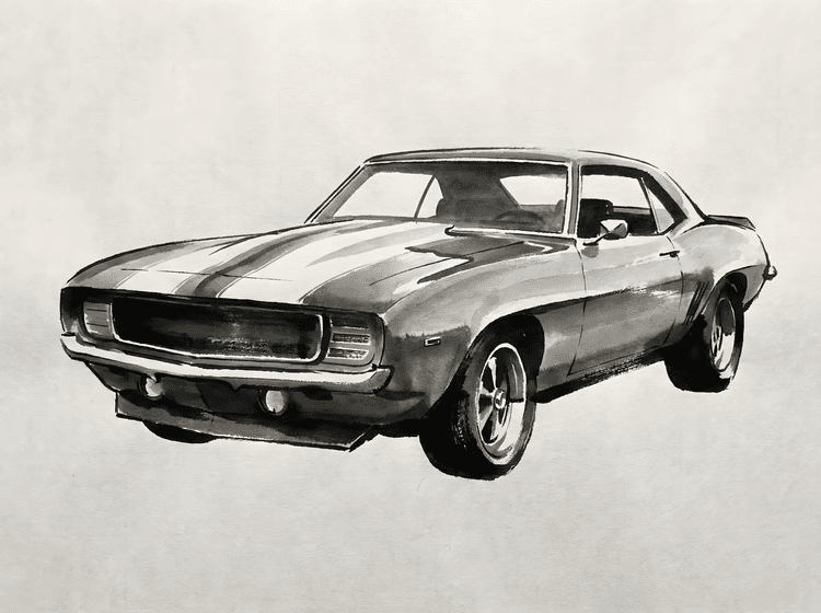 Ink & Iron: 1969 Camaro SS Monochrome Sketch