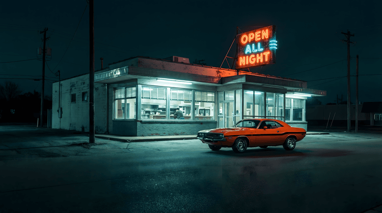Midnight Mopar: Orange Challenger at the Diner
