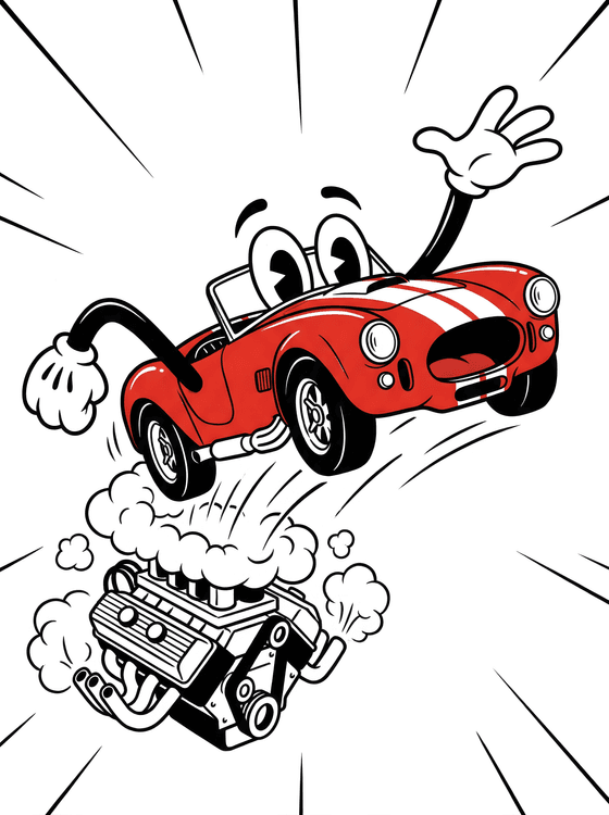 Whimsical Red Shelby Cobra Cartoon
