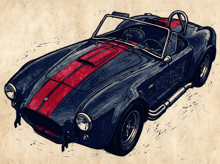 Shelby Cobra: Textured Woodcut Roadster