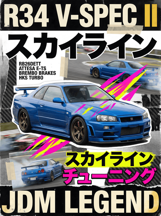 Skyline R34 V-Spec II JDM Legend Zine Poster