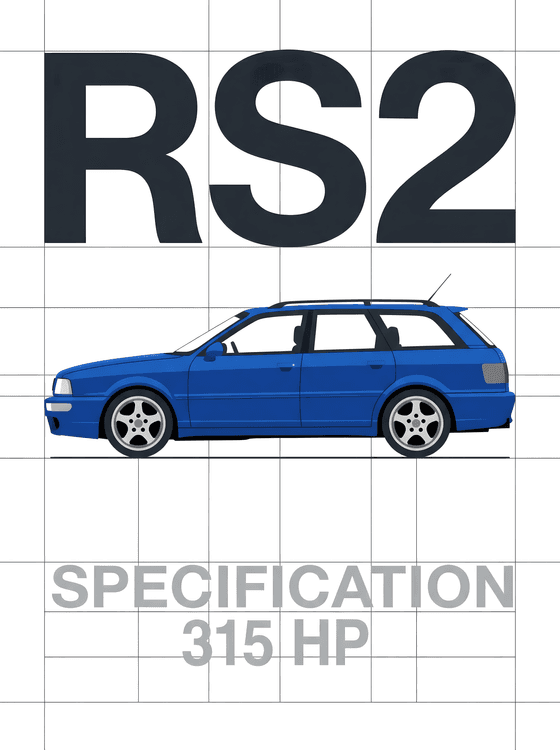 Audi RS2 Avant Nogaro Blue Technical Spec Illustration