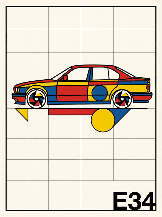 BMW E34: Bauhaus Grid Composition