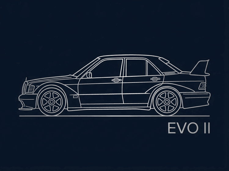 Mercedes 190E Evolution II: Minimalist Line Art