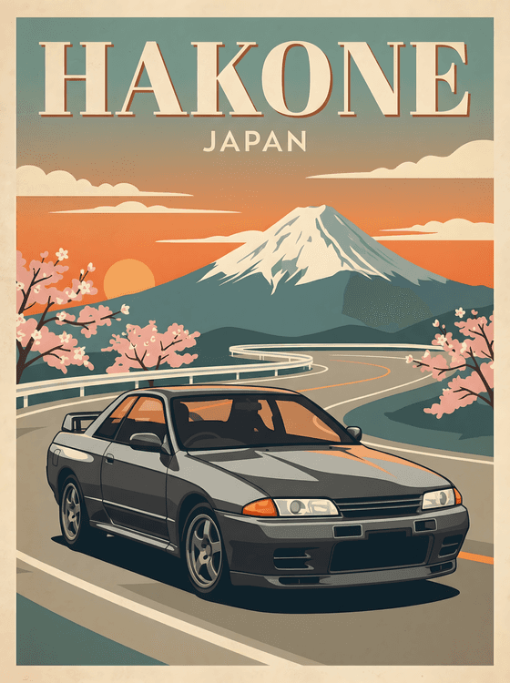 Nissan Skyline GT-R R32: Hakone Turnpike Travel Poster