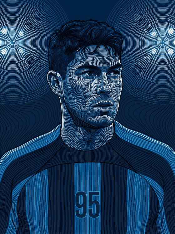 Alessandro Bastoni - Inter Milan Topographic Line Art
