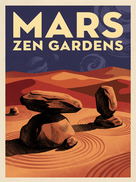 Mars Zen Gardens Retro Poster