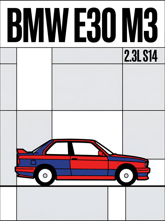 BMW E30 M3 Mondrian Style Art Poster