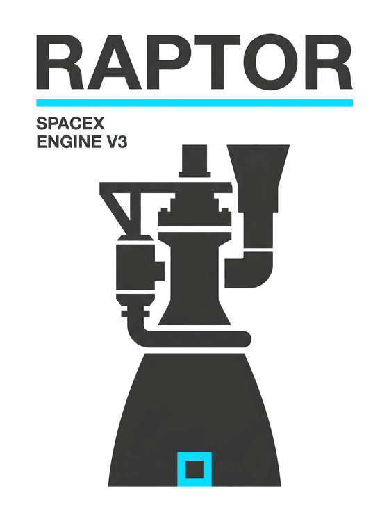 SpaceX Raptor Engine V3 Minimalist Graphic