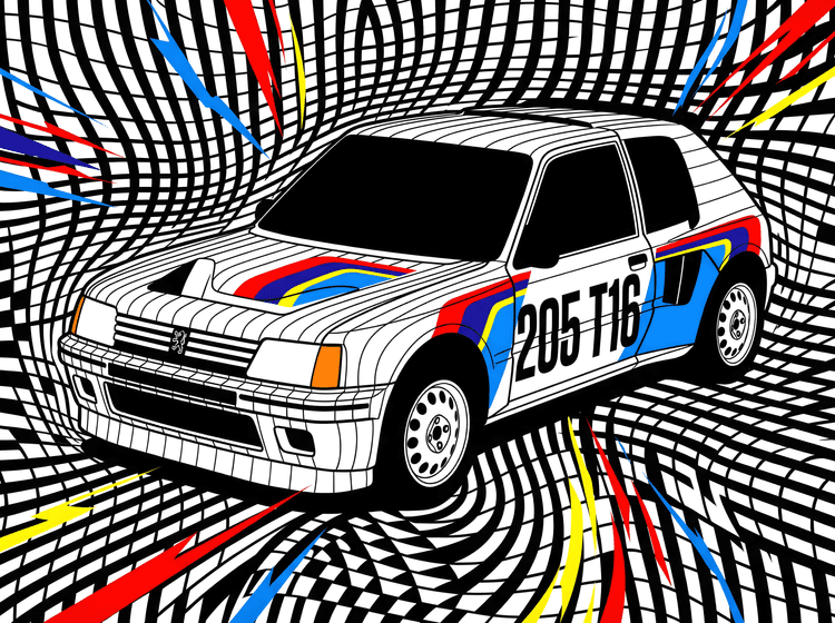 Peugeot 205 T16: Op-Art Rally Pulse